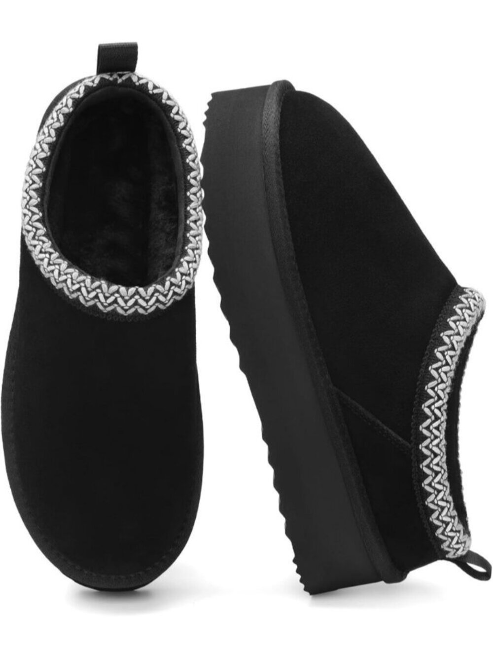 Women Black Suede Slip On Lightweight Genuine Furry Platform House Slippers